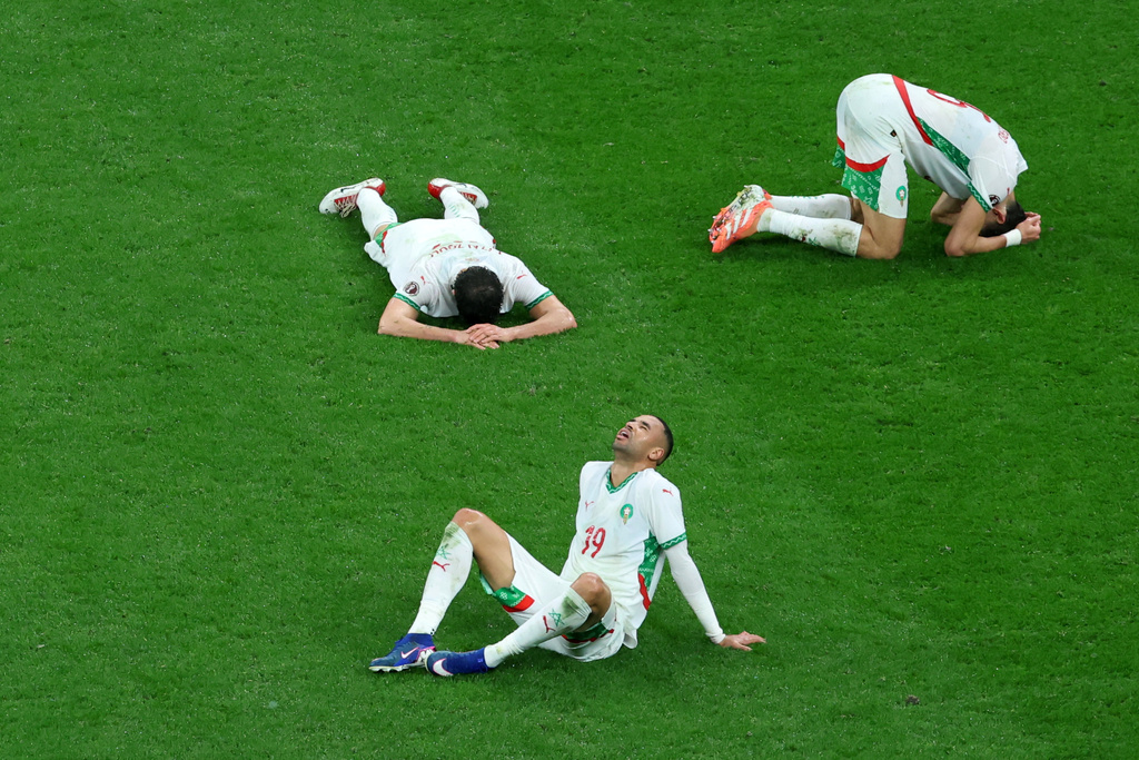 FILE - Morocco players react after losing the Africa Cup of Nations final soccer match between Senegal and Morocco in Rabat, Morocco, Sunday, Jan. 18, 2026. (AP Photo/Youssef Loulidi, File)
