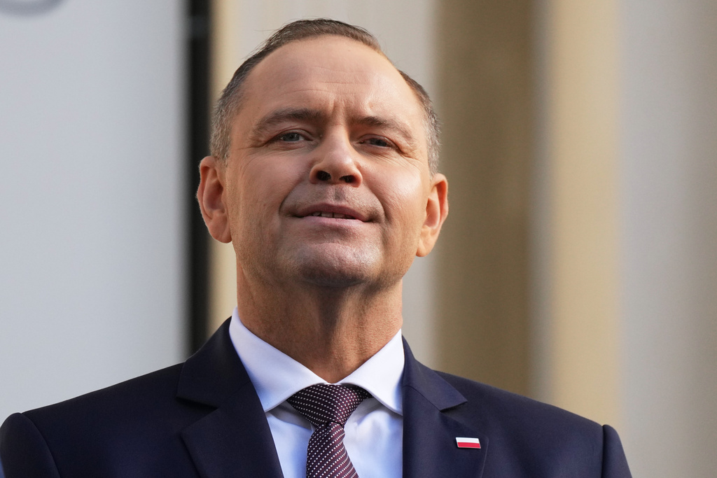 FILE - President of Poland Karol Nawrocki attends a group photo during the 20-th informal meeting of the Arraiolos Group Heads of State in Tallinn, Estonia, Friday, Oct. 10, 2025. (AP Photo/Sergei Grits, File)