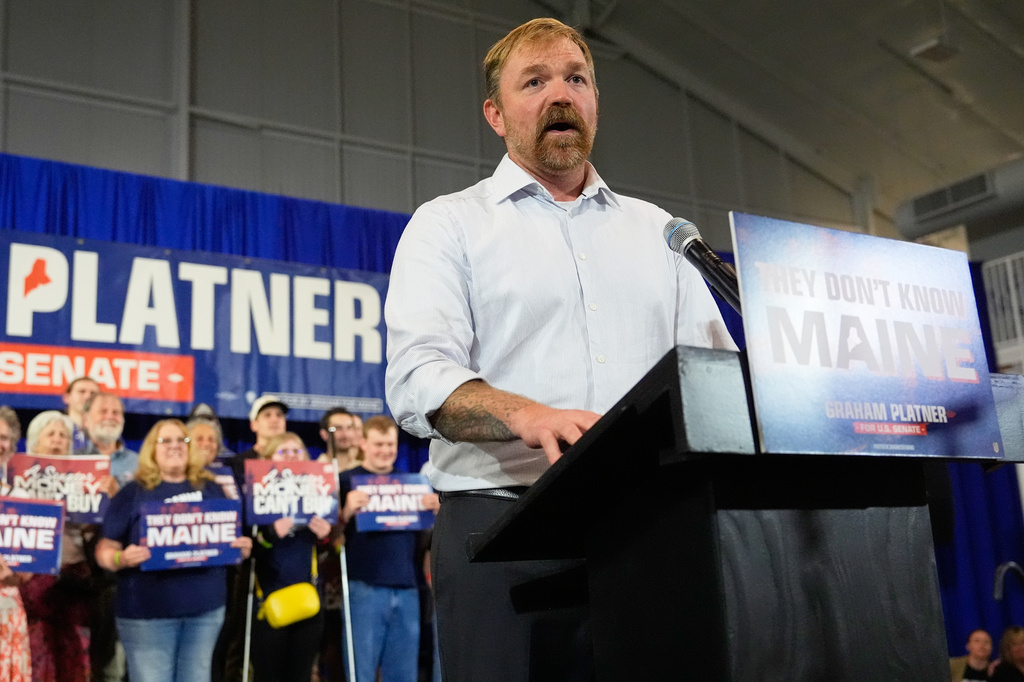 Democratic U.S. Senate candidate Graham Platner speaks during a primary election night watch party after winning the Democratic nomination Tuesday, June 9, 2026, in Blue Hill, Maine. (AP Photo/Robert F. Bukaty)