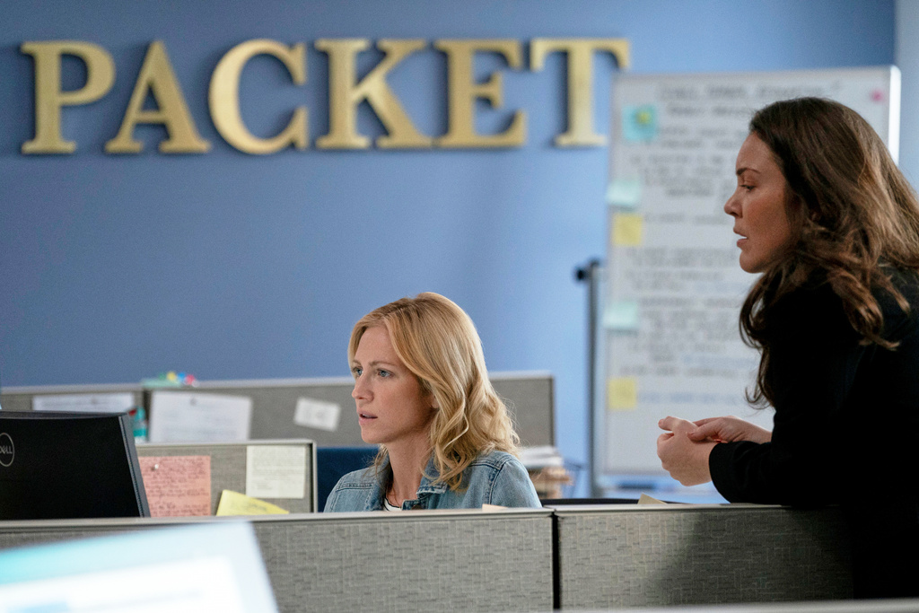 This image released by Hulu shows Brittany Snow, left, and Alicia Kelley in a scene from the limited series "Murdaugh: Death in the Family." (Daniel Delgado Jr./Hulu via AP)