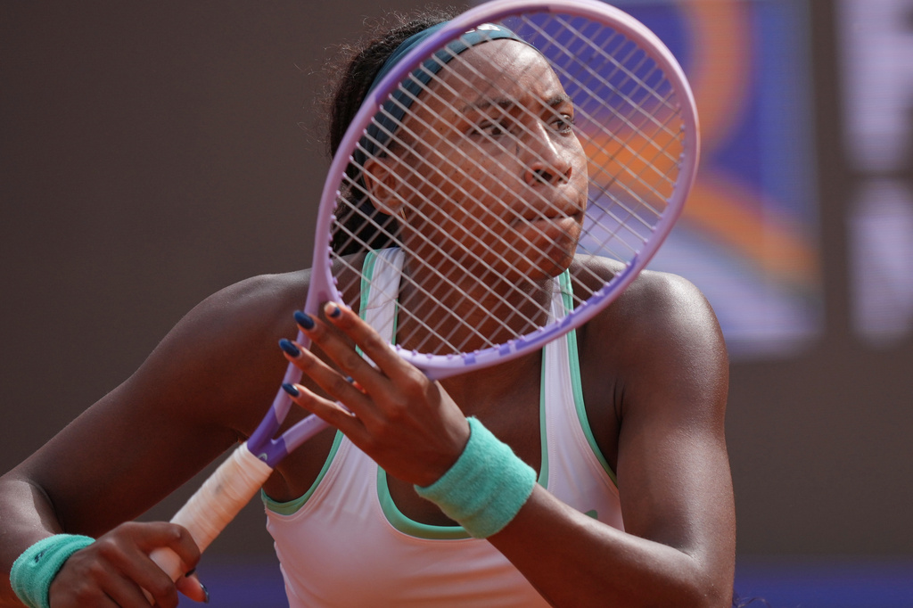 United States' Coco Gauff prepares to return the ball to Romania's Sorana Cirstea during their match at the Italian Open tennis tournament in Rome, Thursday, May 14, 2026. (AP Photo/Andrew Medichini)