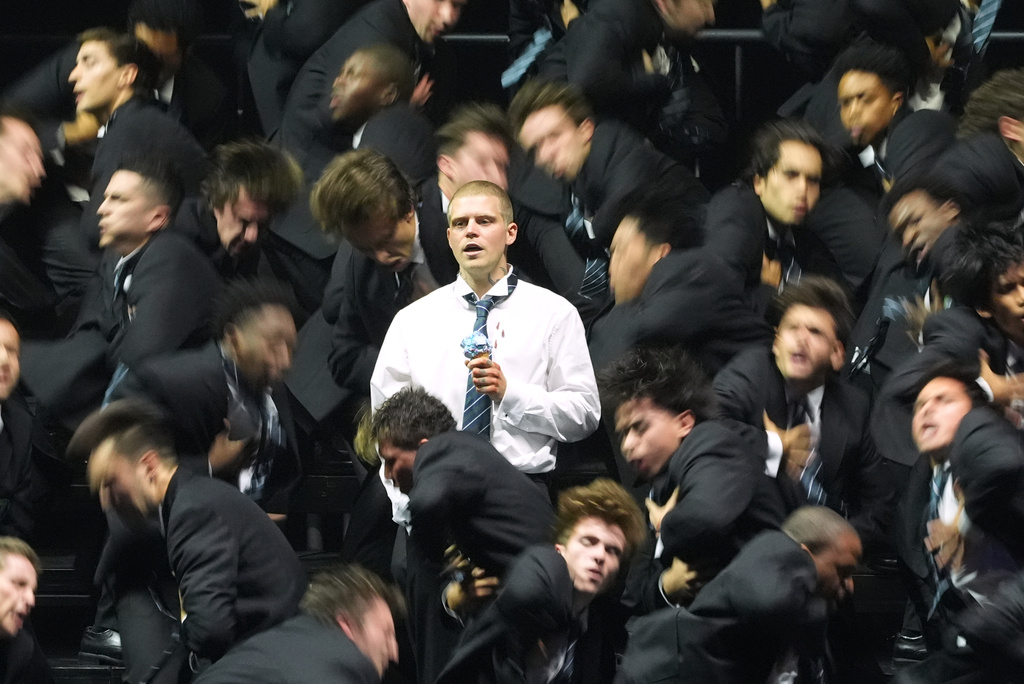 Yung Lean performs "Storm II" during the MTV Video Music Awards on Sunday, Sept. 27, 2026, at the Peacock Theater in Los Angeles. (AP Photo/Chris Pizzello)
