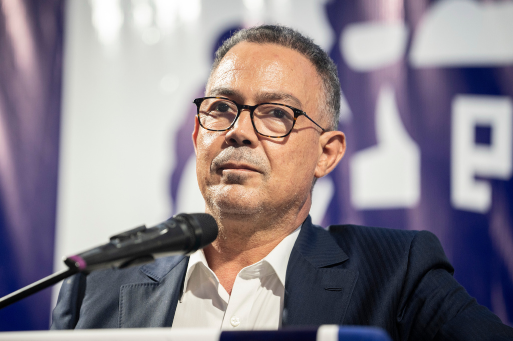 Faouzi Lekjaa, president of the Royal Moroccan Football Federation and member of the political bureau of the Authenticity and Modernity Party (PAM) takes part in an electoral rally ahead of the upcoming legislative elections, in Benslimane, Morocco, Sunday, Sept. 20, 2026. (AP Photo/Mosa'ab Elshamy)