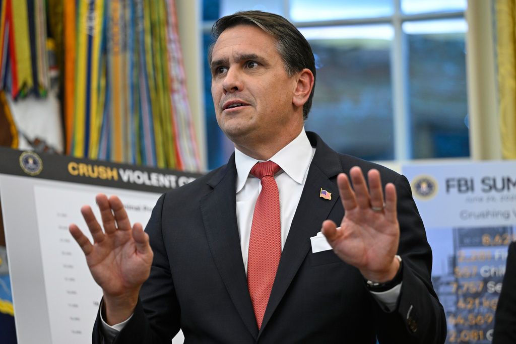 FILE - Deputy Attorney General Todd Blanche speaks during an event with President Donald Trump in the Oval Office at the White House, Oct. 15, 2025, in Washington. (AP Photo/John McDonnell, file)