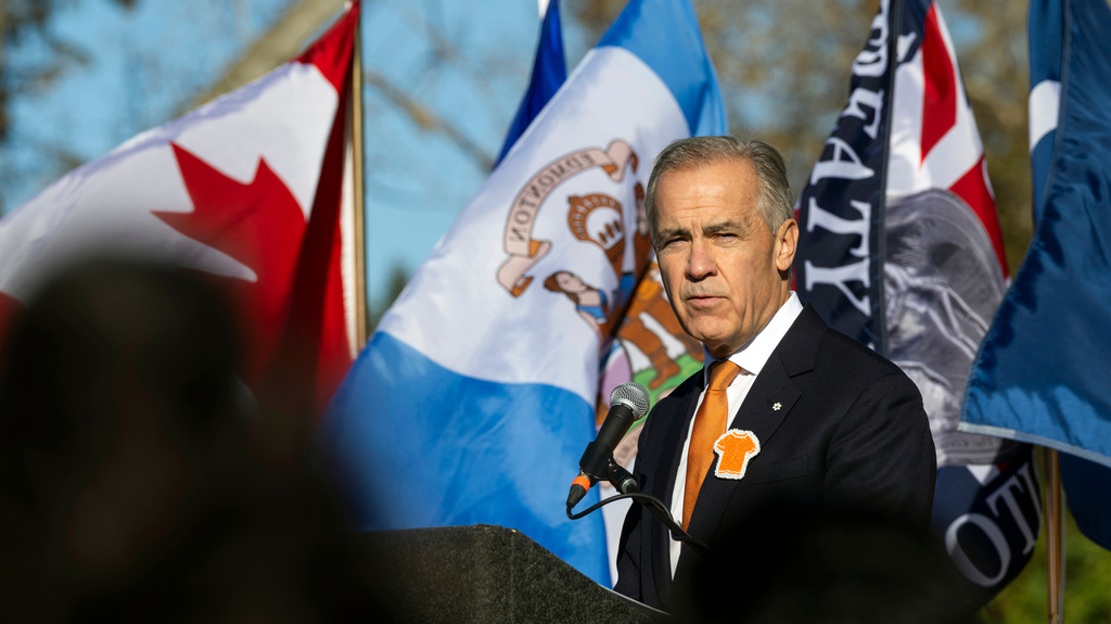 Canada Prime Minister Mark Carney attends the National Day for Truth and Reconciliation event, Wednesday Sept. 30, 2026, in Edmonton, Alberta. (John Ulan/The Canadian Press via AP)