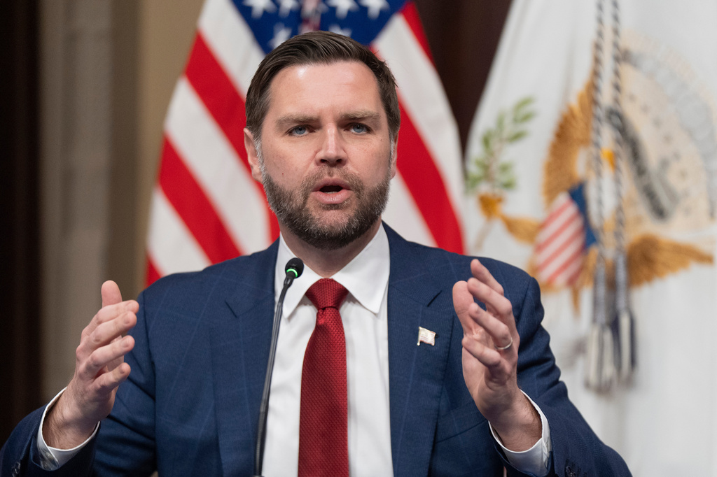 Vice President JD Vance, chair of the newly formed Task Force to Eliminate Fraud, speaks during the task force's first meeting in the Indian Treaty Room at the Eisenhower Executive Office Building on the White House complex in Washington, Friday, March 27, 2026. (AP Photo/Manuel Balce Ceneta)