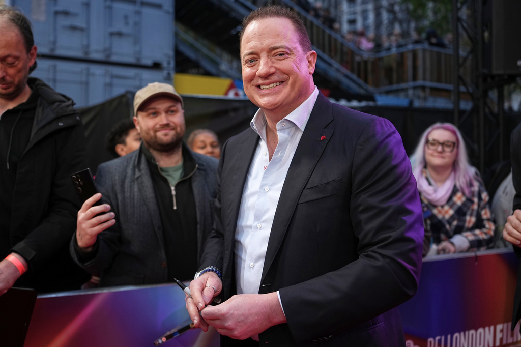 FILE - Brendan Fraser poses for photographers upon arrival at the premiere of the film "Rental Family" during the London film festival in London, Oct. 16, 2025. (Photo by Scott A Garfitt/Invision/AP, File)