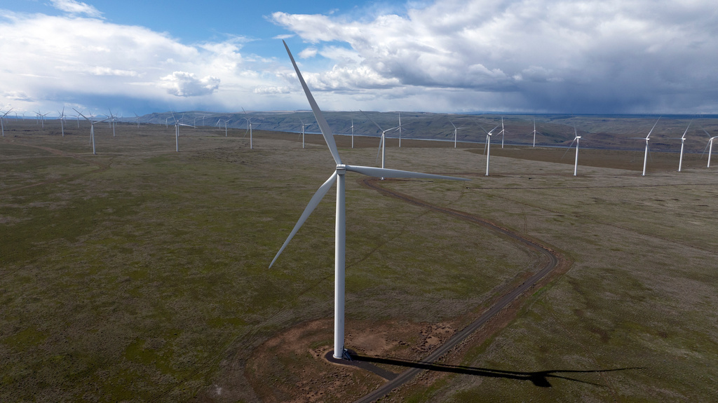 FILE - Wind turbines oeprate on April 1, 2025, in Boardman, Ore. (AP Photo/Jenny Kane, File)