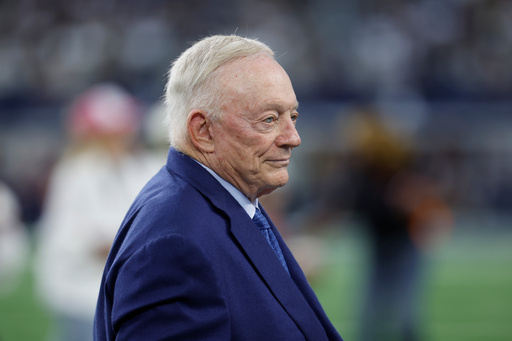 Dallas Cowboys owner and general manager Jerry Jones during pregame warmups before a NFL football game against the Green Bay Packers on Sunday, Sept. 28, 2025, in Arlington, Texas. (AP Photo/Matt Patterson) Dallas Cowboys owner and general manager Jerry Jones during pregame warmups before a NFL football game against the Green Bay Packers on Sunday, Sept. 28, 2025, in Arlington, Texas. (AP Photo/Matt Patterson)