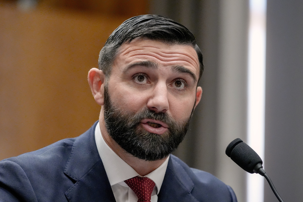 FILE - Cameron Hamilton testifies during a hearing to examine his nomination to be Administrator of the Federal Emergency Management Agency, June 17, 2026, on Capitol Hill in Washington. (AP Photo/Mariam Zuhaib, File)