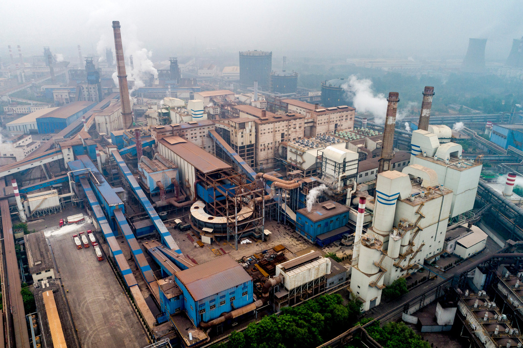 A view of the production base of Chinese steel manufacturer Jinye Group in Pingshan in northern China's Hebei province on May 6, 2020. (Chinatopix via AP)