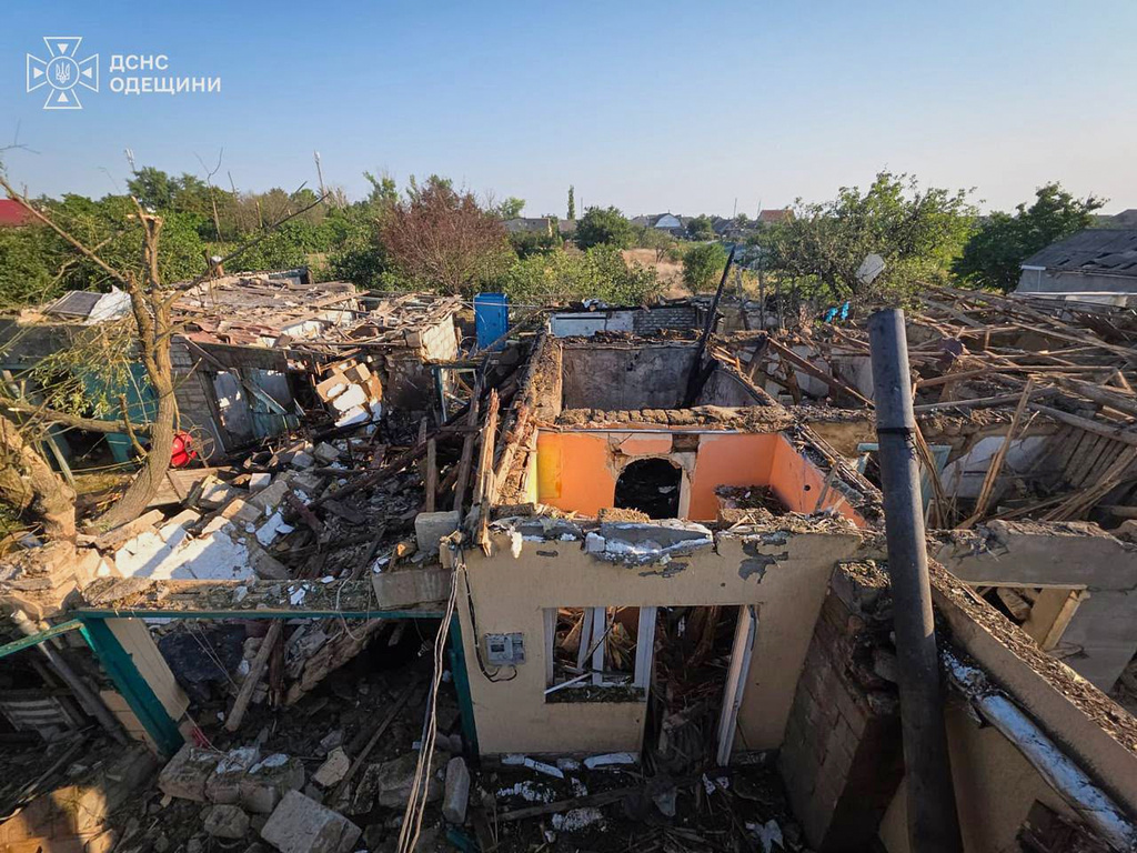 In this photo provided by the Ukrainian Emergency Service, private houses destroyed following a night Russian missile attack are seen in Odesa region, Ukraine, Tuesday, Aug. 4, 2026. (Ukrainian Emergency Service via AP)