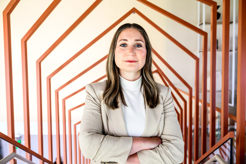 Anthropic co-founder and president Daniela Amodei stands for a portrait at her company's San Francisco headquarters on Friday, May 22, 2026. (AP Photo/Noah Berger)