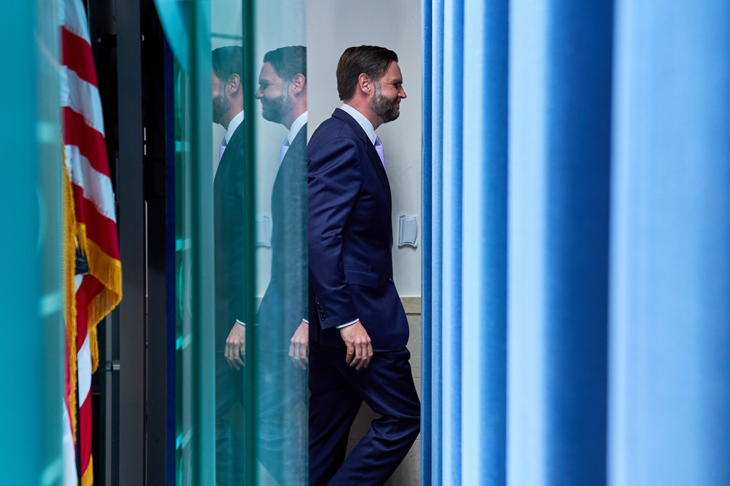 Vice President JD Vance leaves after speaking to reporters in the James Brady Press Briefing Room at the White House, Tuesday, May 19, 2026, in Washington. (AP Photo/Jacquelyn Martin)