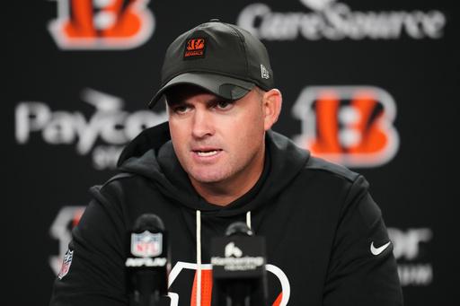 Cincinnati Bengals head coach Zac Taylor answers questions after an NFL football game against the New York Jets, Sunday, Oct. 26, 2025, in Cincinnati. (AP Photo/Jeff Dean) Cincinnati Bengals head coach Zac Taylor answers questions after an NFL football game against the New York Jets, Sunday, Oct. 26, 2025, in Cincinnati. (AP Photo/Jeff Dean)