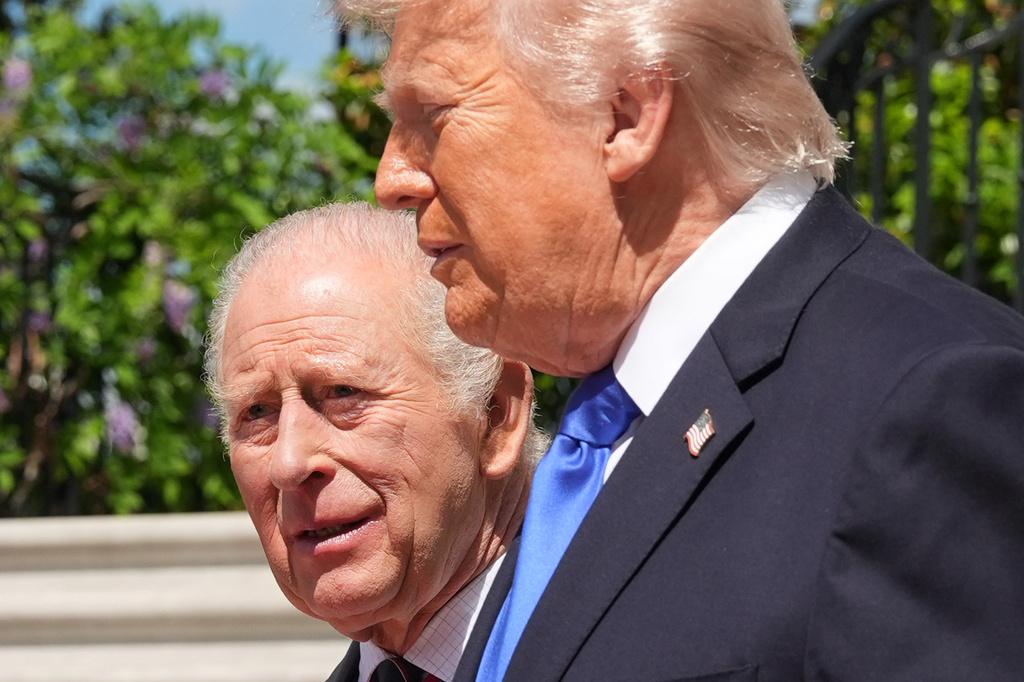 President Donald Trump walks with Britain's King Charles III during the departure on the South Lawn of the White House, Thursday, April 30, 2026, in Washington. (AP Photo/Alex Brandon)