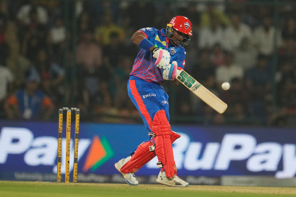 Delhi Capitals' Abishek Porel plays a shot during the Indian Premier League cricket match between Delhi Capitals and Royal Challengers Bengaluru in Delhi, India, Monday, April 27, 2026. (AP Photo/Manish Swarup)