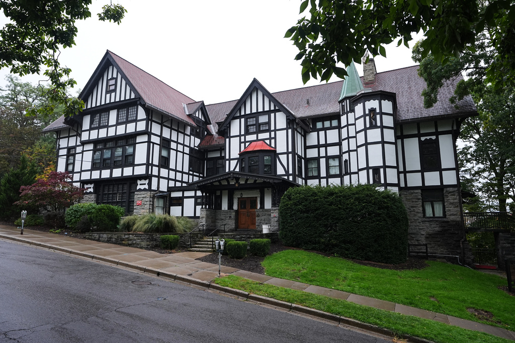 Shown is the the Chi Phi fraternity house at Cornell University in Ithaca, N.Y., Thursday, Oct. 1, 2026. (AP Photo/Matt Rourke)