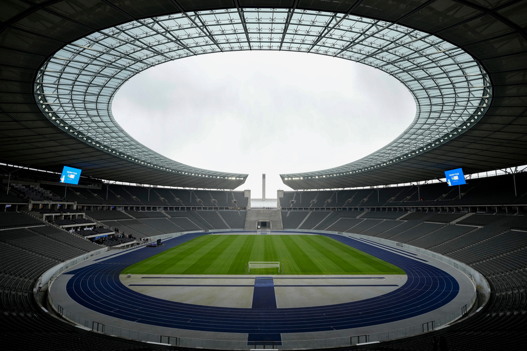FILE - The Olympic Stadium is photographed in Berlin, Germany, April 24, 2024. (AP Photo/Markus Schreiber, File)