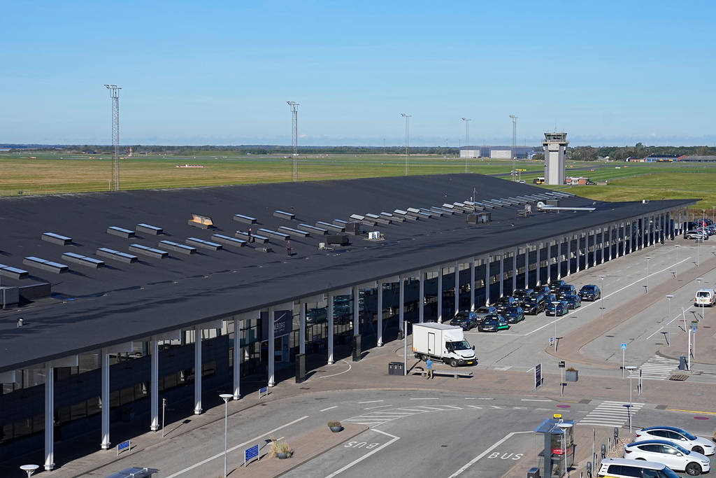 General view of Aalborg Airport in Denmark, Thursday, Sept. 25, 2025, after drones were observed on the airport on Wednesday evening and the night to Thursday, and the airspace over the airport was closed. (Bo Amstrup/Ritzau Scanpix via AP)