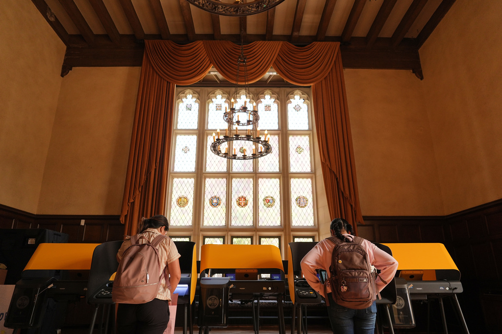 FILE - Voters cast their ballots on the UCLA campus Nov. 4, 2025, in Los Angeles. (AP Photo/Jae C. Hong, File)