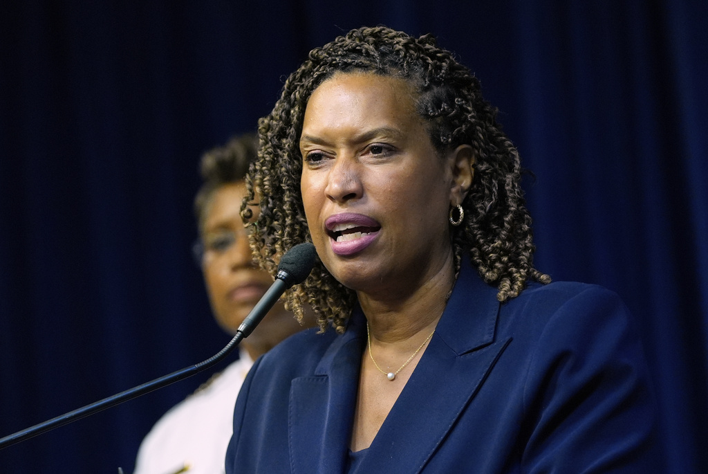 Washington Mayor Muriel Bowser speaks during a news conference on President Donald Trump's plan to place Washington police under federal control and deploy National guard troops to Washington, Monday, Aug. 11, 2025, in Washington. (AP Photo/Julia Demaree Nikhinson)