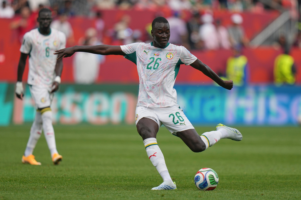 Senegal's Pape Gueye (26) plays during the World Cup Group I soccer match between Senegal and Iraq in Toronto, Friday, June 26, 2026. (AP Photo/Stephanie Scarbrough)