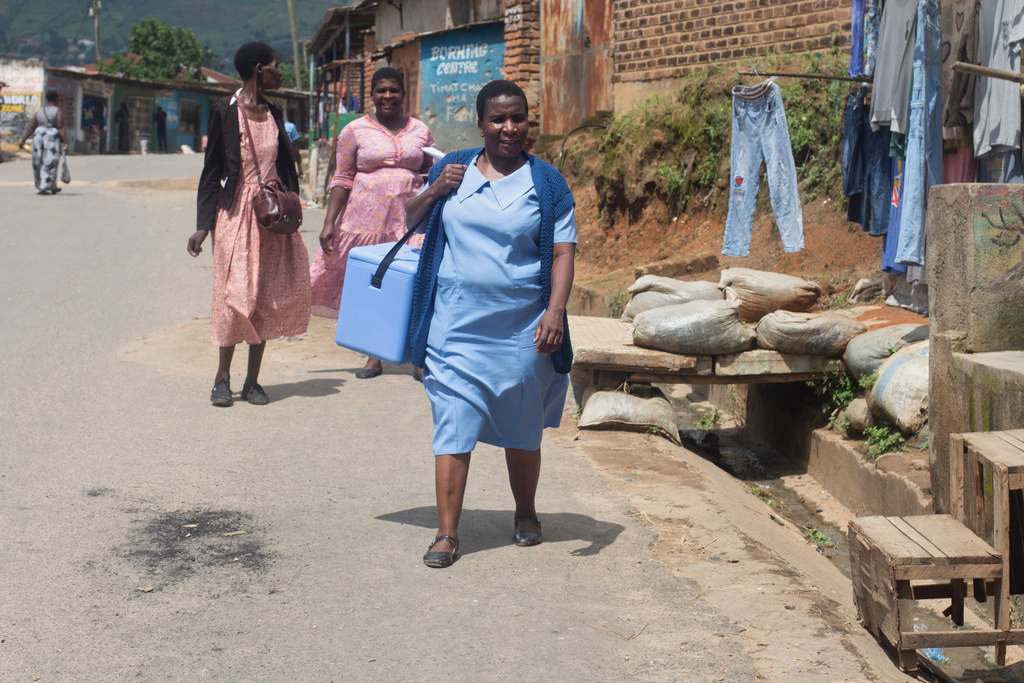 Health workers get ready to administer oral polio vaccines to children in the Ndirande Township of Blantyre, Malawi, Wednesday, Feb. 11, 2026. (AP Photo/Kenneth Jali)