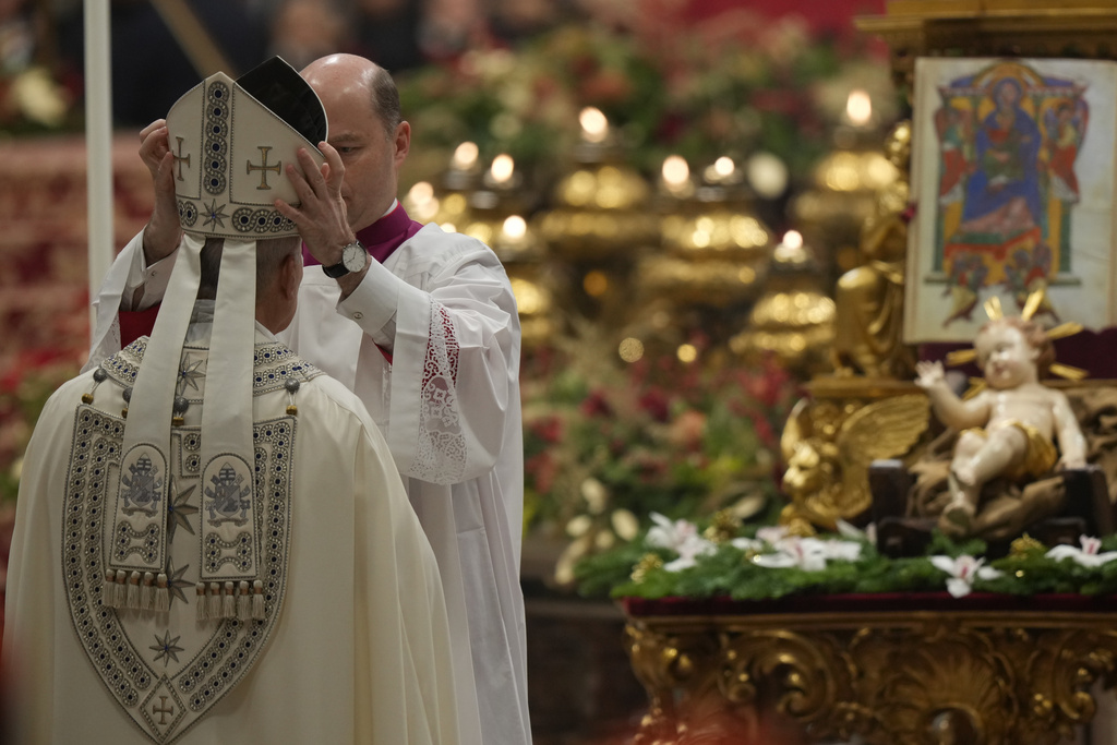 Pope Leo XIV presides over the first Vespers and the 'Te Deum' in St. Peter's Basilica at the Vatican, Wednesday, Dec. 31, 2025. (AP Photo/Andrew Medichini)
