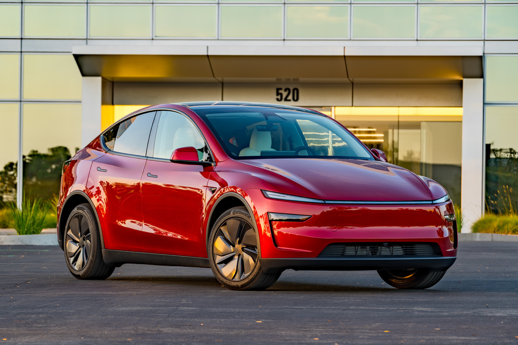 This photo provided by Edmunds shows the 2026 Model Y. The Model Y offers a spacious, comfortable interior, quick acceleration, and over 300 miles of range. (Courtesy of Edmunds via AP)