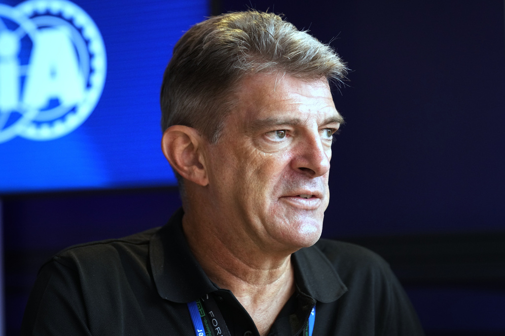 Graeme Lowdon, the team principal of the new Formula One team Cadillac, talks to The Associated Press during an interview at the Silverstone racetrack, ahead of the British Formula One Grand Prix, in Silverstone, England, Sunday, July 6, 2025. (AP Photo/Darko Bandic)
