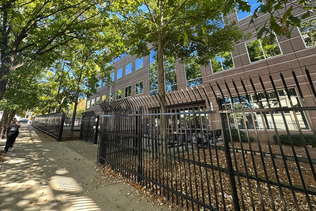 FILE - This photo taken by a smart phone shows a building that houses offices of U.S. Immigration and Customs Enforcement in downtown Atlanta on Wednesday, Oct. 21, 2026. (AP Photo/Kate Brumback,File)