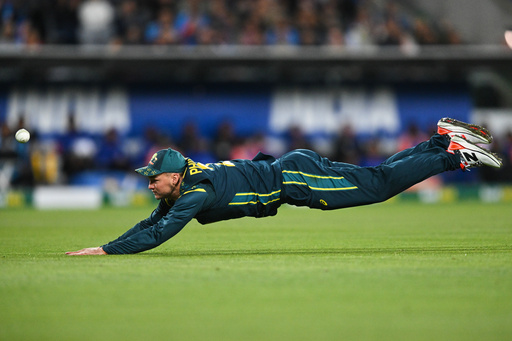 Josh Philippe of Australia dives as he attempts to take a catch during during the T20 cricket international between India and Australia in Canberra, Australia, Wednesday, Oct. 29, 2025. (Lukas Coch/AAPImage via AP) Josh Philippe of Australia dives as he attempts to take a catch during during the T20 cricket international between India and Australia in Canberra, Australia, Wednesday, Oct. 29, 2025. (Lukas Coch/AAPImage via AP)