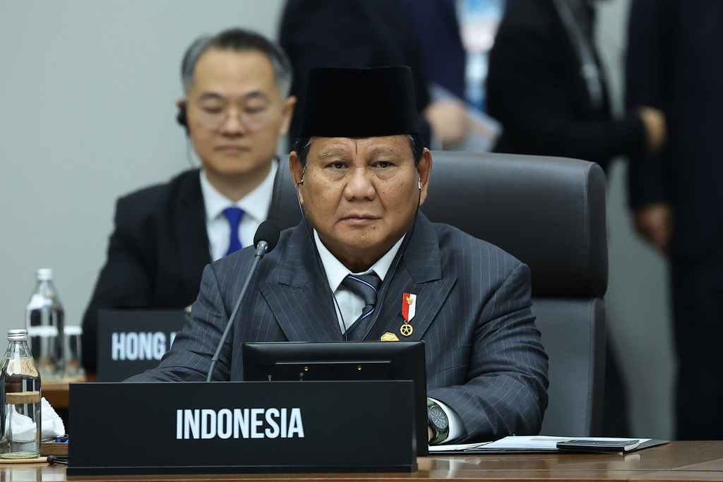 Indonesian President Prabowo Subianto attends at the Asia-Pacific Economic Cooperation (APEC) Economic Leaders' Meeting in Gyeongju, South Korea, Friday, Oct. 31, 2025. (Yonhap via AP)