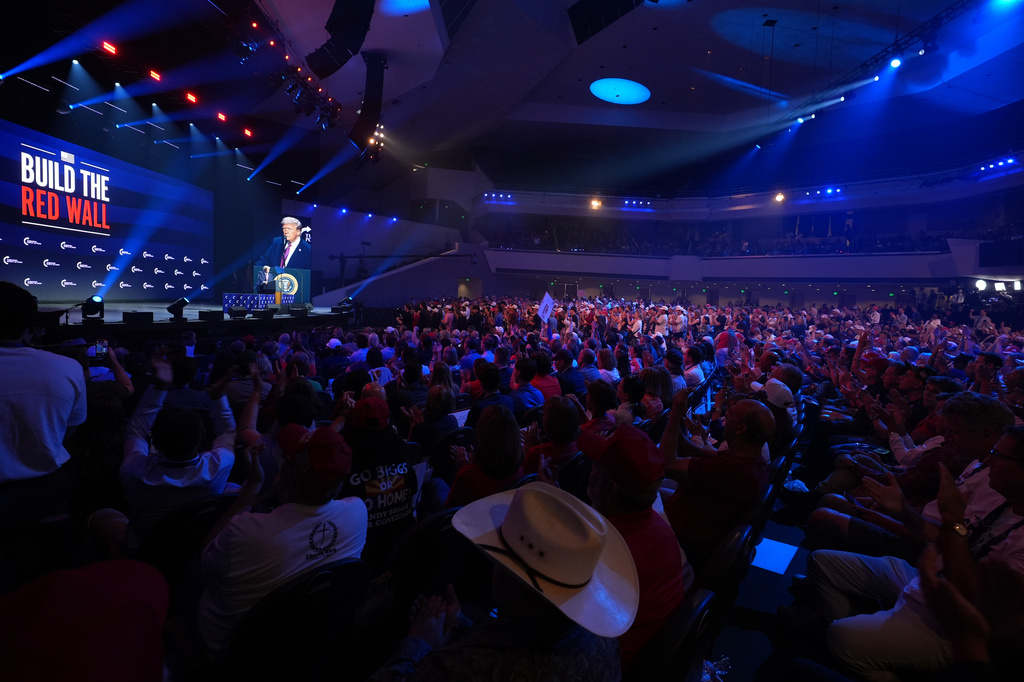 President Donald Trump speaks at a Turning Point USA event at Dream City Church, Friday, April 17, 2026, in Phoenix. (AP Photo/Alex Brandon)