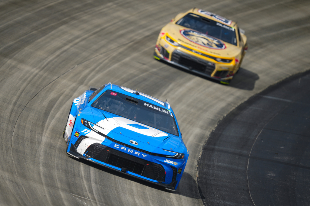 Denny Hamlin (11) drives through Turn 2 during the NASCAR All-Star auto race at Dover Motor Speedway, Sunday, May 17, 2026, in Dover, Del. (AP Photo/Derik Hamilton)