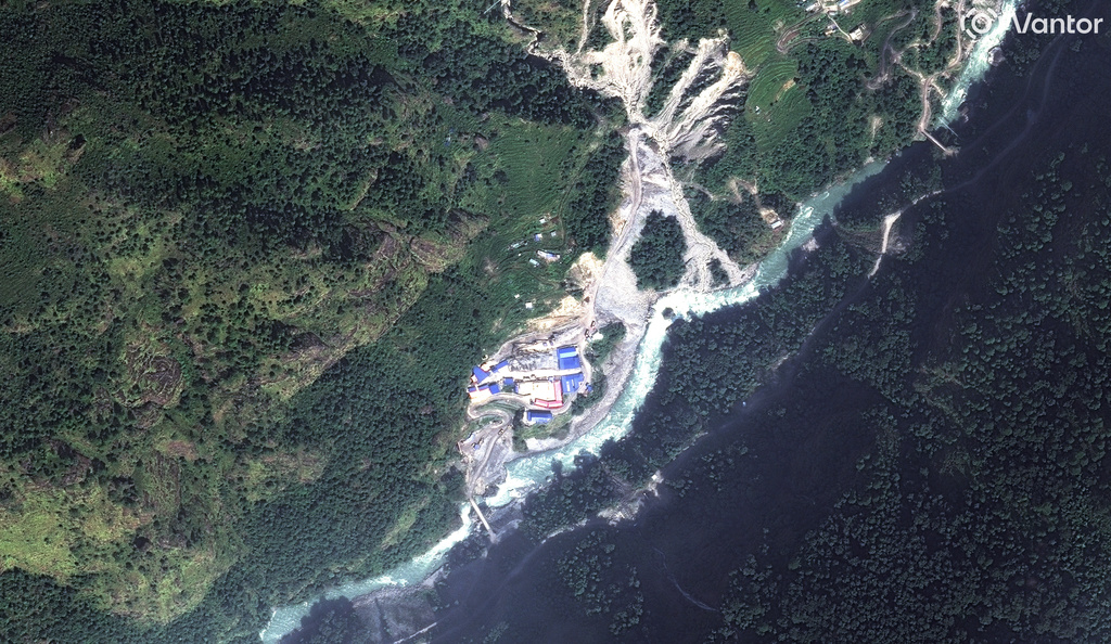 This satellite image provided by Vantor shows a cement site in Nepal on Oct. 18, 2023. (Satellite image ©2026 Vantor via AP)