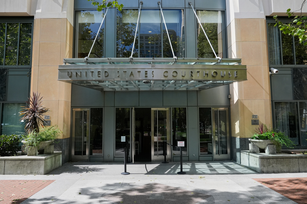The U.S. District Court in Oakland, Calif., is photographed Monday, April 27, 2026. (AP Photo/Godofredo A. Vásquez)