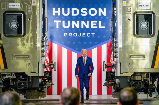 FILE - President Joe Biden arrives at the construction site of the Hudson Tunnel Project, Jan. 31, 2023, in New York. (AP Photo/John Minchillo, File) FILE - President Joe Biden arrives at the construction site of the Hudson Tunnel Project, Jan. 31, 2023, in New York. (AP Photo/John Minchillo, File)