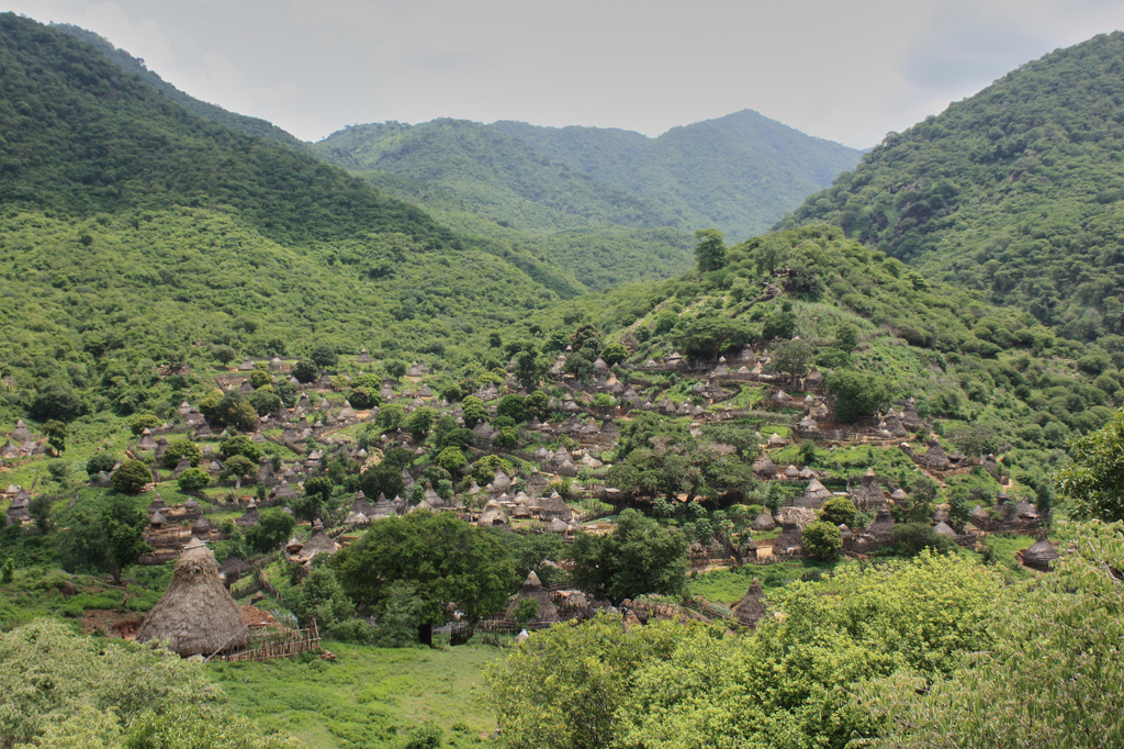 A view of the village of Lohobohobo, in South Sudan, Friday, July 24, 2025. (AP Photo/Joseph Falzetta)