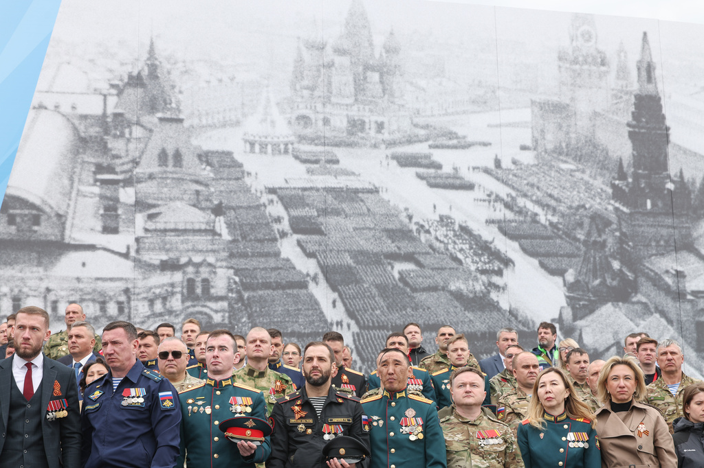 Guests attend attend the Victory Day military parade in Moscow, Saturday, May 9, 2026, during celebrations of the 81st anniversary of the Soviet Union's victory over Nazi Germany during the World War II. (Maxim Shipenkov/Pool Photo via AP)