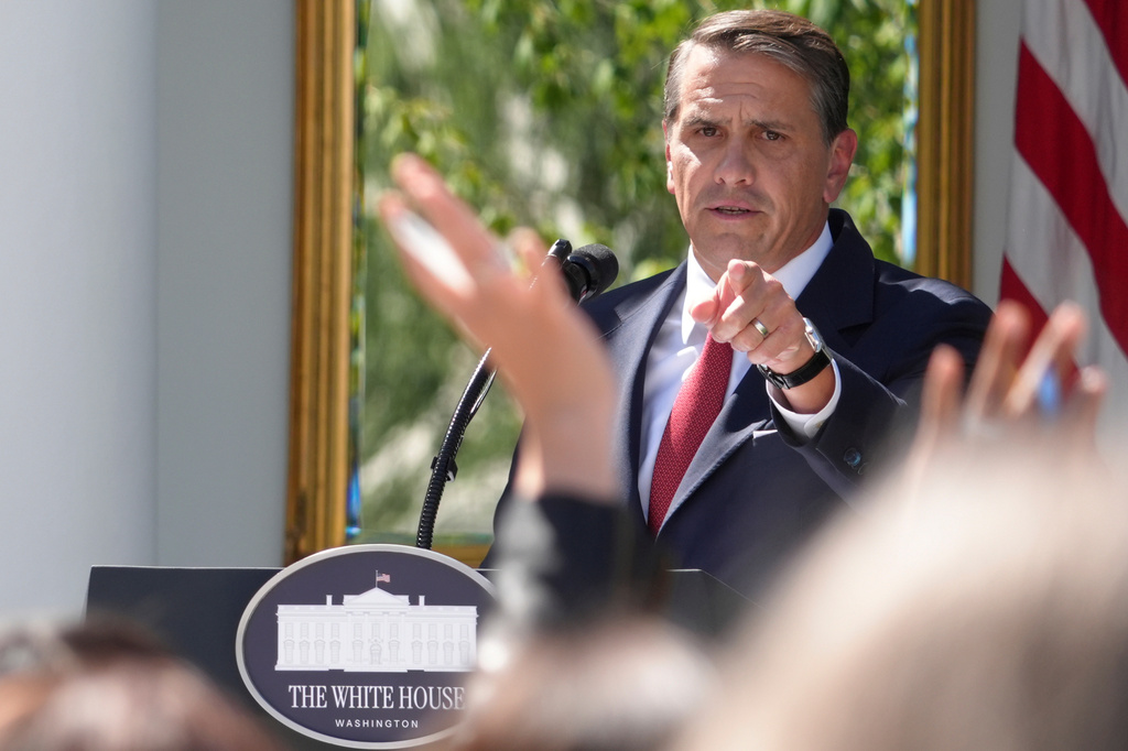 U.S. Attorney General Todd Blanche takes questions during a news briefing in the Rose Garden of the White House, Tuesday, Sept. 15, 2026, in Washington. (AP Photo/Jacquelyn Martin)