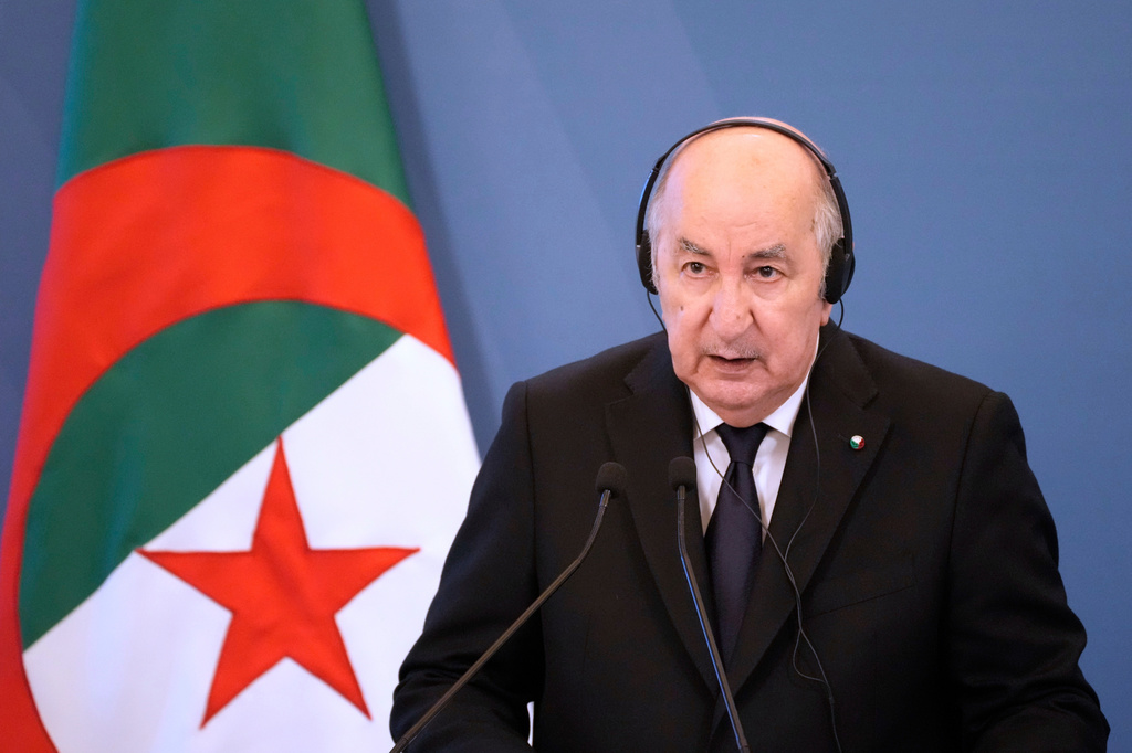 FILE -Algeria's President Abdelmadjid Tebboune during his meeting with Italian Premier Giorgia Meloni at Villa Pamphilj in Rome, July 23, 2025. (AP Photo/Gregorio Borgia, File)