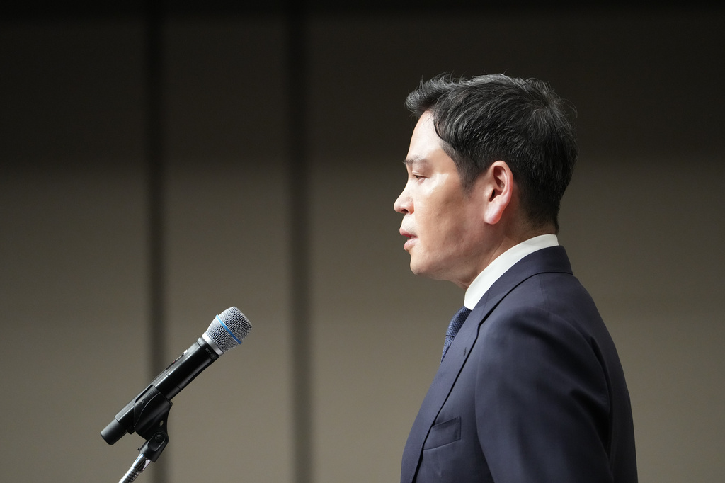 Chung Yong-jin, chairman of Shinsegae Group, which owns a 67.5% stake in Starbucks Korea, speaks in Seoul, South Korea, Tuesday, May 26, 2026. (AP Photo/Lee Jin-man)