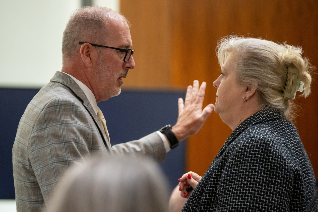 Utah County Attorney's Office prosecutor David Sturgill, left, exchanges looks with defense attorney Kathryn Nester during a preliminary hearing in Fourth District Court for Tyler Robinson, who is accused of fatally shooting Charlie Kirk, in Provo, Utah, on Tuesday, July 7, 2026. (Trent Nelson/The Salt Lake Tribune via AP, Pool)