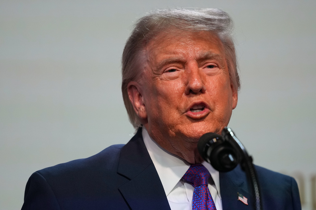 President Donald Trump speaks about prescription drug prices in the South Court Auditorium in the Eisenhower Executive Office Building on the White House campus, Monday, May 18, 2026, in Washington. (AP Photo/Julia Demaree Nikhinson)