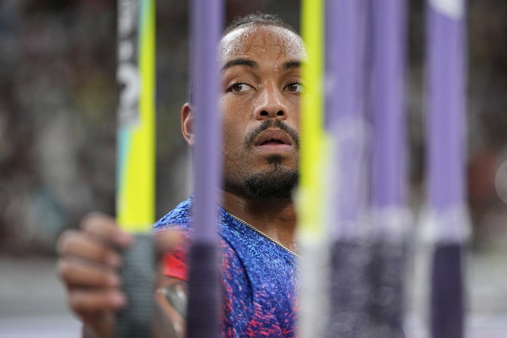 United States' Curtis Thompson prepares to compete in the men's javelin throw final at the World Athletics Championships in Tokyo, Thursday, Sept. 18, 2025. (AP Photo/Ashley Landis)