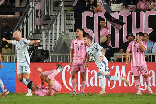 Inter Miami players react as Chicago Fire defender Andrew Gutman (15) and defender Joel Waterman (16) celebrate their side's first goal during the first half of an MLS soccer match, Tuesday, Sept. 30, 2025, in Fort Lauderdale, Fla. (AP Photo/Rebecca Blackwell) Inter Miami players react as Chicago Fire defender Andrew Gutman (15) and defender Joel Waterman (16) celebrate their side's first goal during the first half of an MLS soccer match, Tuesday, Sept. 30, 2025, in Fort Lauderdale, Fla. (AP Photo/Rebecca Blackwell)