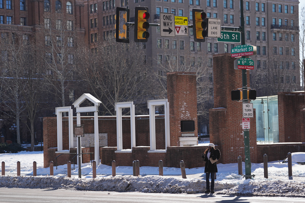 Shown is the President's House Site where explanatory panels that were part of an exhibit on slavery were removed, in Philadelphia, Friday, Jan. 30, 2026. (AP Photo/Matt Rourke)