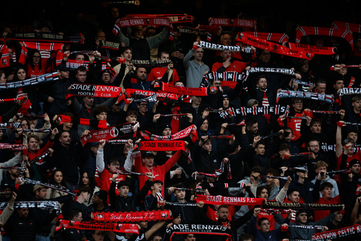 Rennes' fans chant in the stands before the French League One soccer match between Rennes and Nice, Sunday Oct. 26, 2025 in Rennes, western France. (AP Photo/Jeremias Gonzalez) Rennes' fans chant in the stands before the French League One soccer match between Rennes and Nice, Sunday Oct. 26, 2025 in Rennes, western France. (AP Photo/Jeremias Gonzalez)